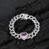 Jewelry 10mm Pink Zircon Accessories Hip Hop Peach Heart Cuban Chain Women's Bracelet