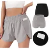 Damesshorts 2 PC's Dames Casual Onregelmatige bodems Zakken Fitness Effen Hoge taille Broek Hardlopen Losse sport