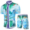 Chinese Style Mens Patterned Short Sleeved Shirt Set Beach Tourist Oversized Clothing