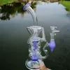 Unieke glazen waterpijpen Fab Egg Turbine Perc Double Recycler Purple Oil Dab Rigs met glazen kom en 14 mm vrouwelijk gewricht HR319