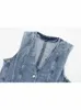 Gilet da donna Donna 2024 Summer Chic Fashion Effetto lavaggio con acqua Ritagliata Gilet di jeans Vintage Scollo a V Gilet femminile Top 6164/110