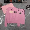 Women's Knits & Tees designer 24 Year Spring/Summer New Macaron Knitted Tank Top+Cardigan Versatile Sunscreen Set OU31