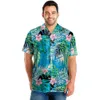 Camisa masculina de manga curta de verão com estampa digital 3D havaiana à beira-mar planta conjunto de praia