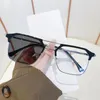 Lunettes de soleil à couleurs changeantes pour hommes, tendance, Double faisceau, myopie, grande demi-monture, lunettes pochromiques, mode 0 à -6.0