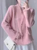 Women's Knits Jmprs Fashion Tassel Pink Cardigan Jacket Korean Loose Double Breasted Knitted Sweater Elegant Pearl Buttons Coat