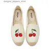 Sandals DZYM Summer Cherry Embroidery Womens Fisherman Shoes Str woven Loafers Flat Casual Linen Flat Womens Canvas Espadrilles Q240314