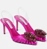 Elegant Aquazzura Margarita Sandals Shoes Crystal Flower embellished Pumps Pointed-toe Bridal Dress High Heels Lady Walking EU35-43 With Box