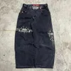 Jeans pour hommes Streetwear JNCO Y2K Hommes Harajuku Hip Hop Skull Graphics Imprimer Rétro Pantalon Noir Baggy Taille Haute Pantalon à Jambes Larges