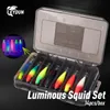 Leydun luminous水平イカジグ木製エビイカフック14pcs/set釣りルアーオクトパスイカのエビの塩水餌240312