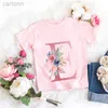 T-shirts New Pink Flower Letter A B C D Children T-shirt Kawaii T Shirt Anime Cartoons Casual Clothes Kid Girl Boy Short Sleeve Top Tee ldd240314