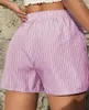 Kvinnors shorts Set Summer 2024 Fashion Casual randig Loose Pocket Elastic Midje byxor