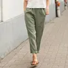 Kvinnors byxor kvinnor kläder 2024 sommar vintage bomull linne lös strand harem casual elastisk hög midja solida byxor kvinnlig pantalon