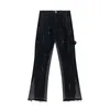 Дизайнерские мужские джинсы High Street Vintage с брызгами чернил Стретч Прямые джинсы Хип-хоп Сращенные потертые расклешенные джинсы
