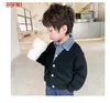 T-shirts Childrens clothing for boy Coat Spring Autumn Jacket Denim collar Patchwork top Fake two shirts Kids Outerwear 2-9 Y ldd240314