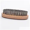 فرش الشعر الجديدة Boar Bristle Beard Matach Brush Military Hard Round Wood Gound Hand Beach Comb Comb Cox Toolding for Men GI2 OTMVP