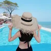 8 Colors Raffia Big Brim Beach Hats For Women Wide Brim Sun Hat Ladies Hollow Breathable Summer Cool Straw Hat Whole354r