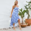 Vestido irregular sexy para mujer, falda de playa floral con tirantes largos