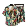 Designerdräkt sommaris Silk Mens snabb torr känsla Kort ärmskjorta Trendfärg Beach Shorts Två stycken Set 5HHC