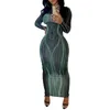 Casual Dresses Women Long Sleeve Dress Elegant Striped Print Maxi For Slim Fit Sheath Style With Sleeves Round Neck Ankle