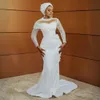 2024 Plus Size Aso Ebi Mermaid Dresses Dresses Bridal Dorts for Bride High Neck Equin Lace Decowed Devined Wedding Devals for African Nigeria Black Women Girl NW140