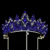 Luxury Royal Purple Crystal Beads Queen Bridal Tiaras Crown Rhinestone Pageant Diadem Wedding Hair Ornaments 240307