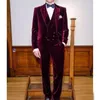 Men's Suits Velveteen Suit Double Breasted 2024 Clothing (jacket Pants Vest) Stylish Banquet Party Set 3 Piece