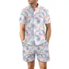 Designer Suit European Mens Casual Loose Shirt Set Hawaii Digital Print Beach Short Sleeve Shorts 75vy