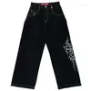 Männer Jeans Streetwear Y2K Vintage Harajuku Hip Hop Große Muster Stickerei Druck Baggy Hosen Gothic Hohe Taille Breite Hosen