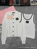 Women's Knits & Tees designer 24 Year Spring/Summer New Macaron Knitted Tank Top+Cardigan Versatile Sunscreen Set OU31