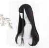 Så lång rak svart syntetisk peruk för kvinna med lugg svart cosplay lolita peruker värmebeständigt naturligt hår 240305