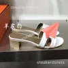 Summer Classic Sandal Genuine Oran Slipper High Heeled Oranh Toe French 2024 Leather Thick for Lady Daily Women Oasis Wearing Slippers WUYA