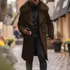 Men's Trench Coats Cotton Black Woolen Insert Pocket Solid Color Casual Youth Single Breasted Slim Fitting Coat