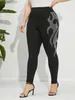 Grande taille femmes Leggings strass flamme conception tricot tissu haute élasticité pantalon confortable élégant bas féminin 240229