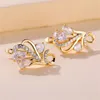 Boucles d'oreilles de luxe pour femmes, en Zircon blanc, Clip en pierre, couleur or, bijoux de mariage pour femmes