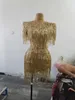 Stage Wear Sexy Tassel Club Prom Dresses Elastic Bodycon Gold Sequin Fringed Wedding Party Dress Women Latin Dance Costume