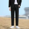 High End Drape Casual Spring and Summer, Löst passande rak ben för män i svart trend, beskurna kostymbyxor trend