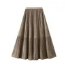 Юбки, повседневная длинная плиссированная юбка для женщин, весна-лето 2024, универсальные однотонные женские трапециевидные формы миди с высокой талией