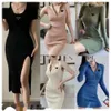 2024 Frau Kleidung Freizeitkleider Kurzarm Sommerkleid Damen Kleid Schlitzrock Outwear Slim Style mit Budge Designer Lady Sexy Kleider 7918