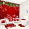 Curtains Christmas Shower Curtain Set Green Pine Branch Xmas Ball Snowflake New Year Home Bathroom Decor NonSlip Rug Bath Mat Toilet Lid