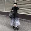 Kjolar vintage slips färgämne ruched folds midi long kjol kvinnor/sommar boho mode avslappnad veckad y2k koreanska kläder harajuku gata