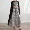 Ethnic Clothing Elegant Long Cape Sleeves Rhinestone Sequins Luxury Evening Dresses Gowns Caftan Marocain Arabic Abaya Muslim Dress Islamic