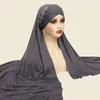 Etnische kleding één stuk Amira vrouwen moslim diamanten lange sjaal wrap instant hijab katoen kruis sjaal effen kleur riem hoofddoek tulband