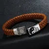 Braid Yinyang Charm Leather Bracelets with Magnetic Clasp Stainless Steel Taiji Black Bracelet Bangle Cuff Wristband for Men Fashion Jewelry