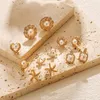 Stud Earrings Gold Plated Pearl Accessory Elegant Crystalf Flower Love Heart Earring For Women Girls