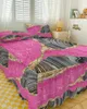 Bed Skirt Pink Marble Texture Elastic Fitted Bedspread With Pillowcases Protector Mattress Cover Bedding Set Sheet