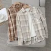 Frauen Blusen 2024 Mode Cord Hemd Herbst Mantel Übergroßen Braun Top Plaid Overalls Bluse Frau Tops