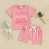 Kleidungssets Carolilly 2 Stück Baby Mädchen Sommer Outfits Brief Herz Druck KurzarmRundhals T-Shirt MaMa S Ie Elastisch