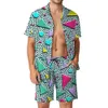 Projektant Suit European Mens Casual Loose Shirt Set Hawaii Digital Print Beach Shorts Shorts Uziy