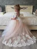 Kant Applique Lange Mouwen Bloemenmeisjes Jurken Eerste Communie Baljurk Robe Mariage Enfant Fille 240309