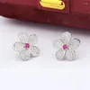 Boucles d'oreilles en Zircon blanc de haute qualité, platine rose, pleine fleur pour femmes, bijoux de fiançailles, cadeau de mariage